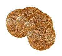 Handmade Beaded Bar Drink Tabletop Protection Coasters - Set of 4 - Halloween Harvest Autumn Fall Thanksgiving Holiday Christmas Xmas Celebration Festive Party - 4 in Round - Gold