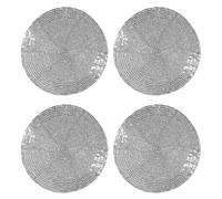 Handmade Beaded Bar Drink Tabletop Protection Coasters - Set of 4 - Halloween Harvest Autumn Fall Thanksgiving Holiday Christmas Xmas Celebration Festive Party 4" Round - Silver