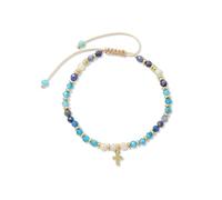 Handmade Beaded Cross Bracelet Christian Jewelry for Women, Adjustable Faith Bracelet with Gold Cross Charm, Religious Inspirational Gift, M, Stone, no gemstone