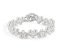 Handmade Beaded Dainty Trendy Stackable Silver-Tone Link Bracelets Gifts, Adjustable Boho Chic Crystal Luxury Timeless Dressy Jewelry Elegant Evening Formal-Wear, 7.1 Inch, Faux Pearl, Fashion