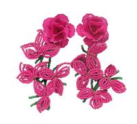 Handmade Beaded Floral Fringe Earrings for Women, Bohemian Rose Dangle Earrings with Seed Beads, Vintage Statement Jewelry, 316L Stainless Steel, 12x6cm