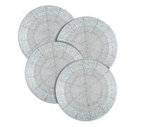 Handmade Beaded Placemats Charger 13 Inch Round Set of 4 - Beautiful Fancy Elegant Decorative Glitz Table Mat for Dining Table Décor, Farmhouse, Wedding, Party, Easter & Everyday Use - White Silver