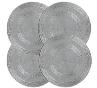 Handmade Beaded Placemats - Round Place Mat Non-Slip Indoor Outdoor Place Mats for Thanksgiving, Christmas Easter- Decorative, Scratch-Proof for Kitchen, Event Use Set of 4 (Grey) - CLEENTABLE