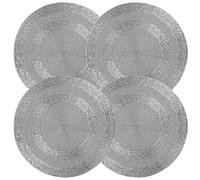 Handmade Beaded Placemats - Round Place Mat Non-Slip Indoor Outdoor Place Mats for Thanksgiving, Christmas Easter- Decorative, Scratch-Proof for Kitchen, Event Use Set of 4 (Grey) - CLEENTABLE