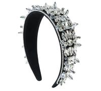 Handmade Beaded Rhinestone Wide Headband, Heavy Craft Banquet Hair Accessory