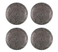 Handmade Beaded Round Set of 4 Placemats Tea Cup Coaster Wedding Gift Indian Home Decor (Antique Silver)