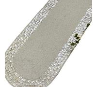 Handmade Beaded Table Runner, Pearl White Colour with Mother of Pearl Border, Table Runner 13x36inch for Autumn Thanksgiving Halloween Party Table Decoration - White