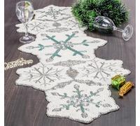 Handmade Beaded Table Runner - Snowflake Beaded Christmas Runner - Premium 13x36 Festive Holiday Decor Elegant Dining, Thanksgiving, Weddings & Celebrations (White,Silver & Blue) - ALPHA Living HOME