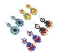 Handmade Beaded Teardrop Earrings, Seed Beads Native American Style Long Earrings for Women. Wholesale Lot of 4.