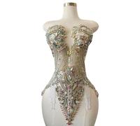 Handmade Beautiful Large Bodice Applique Pure Handsewing Patch with Crystal and Beads for Dresses DIY Acceessories (Clear AB)