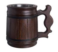 Handmade Beer Mug Oak Wood Stainless Steel Cup Natural Eco-Friendly 0.3L 10oz Classic Brown