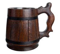 Handmade Beer Mug Oak Wood Stainless Steel Cup Natural Eco-Friendly Wooden Tankard 0.6L 20oz Classic Brown (Retro 20 oz / 0.6l)