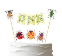 Handmade Beetle One Cake Topper Banner,Pre-Strung Insect First Birthday Cake Bunting & Cupcake Toppers.6pcs Bug Themed 1st Birthday Anniversary Party Decorations