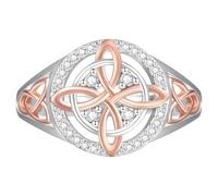 Handmade Bicolor Witch‘s Return-Knot Protection Ring, Sterling Silver Knot Ring with Cubic Zirconia, Intricate Symbolic Jewelry for Protection & Positive Energy