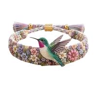 Handmade Bird Embroidered Bracelet Collection，This Adjustable Floral Inspirational Bracelet Is Perfect For Women And Bird Lovers Offering Encouragement And Resilient Emotional Hiking (B, One Size)
