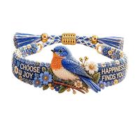 Handmade Bird Embroidered Bracelet Collection，This Adjustable Floral Inspirational Bracelet Is Perfect For Women And Bird Lovers Offering Encouragement And Resilient Emotional Hiking (A, One Size)