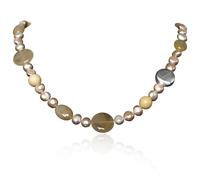 Handmade Black Agate and Classic White Freshwater Pearl Necklace - Textured Silver Bows and Beads - 30" Strand - Mothers Day Gift for Her, 60.96 cm, Pearl, Pearl