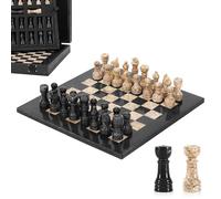 Handmade Black & Coral Marble Chess Set - 10” Board with 32 Pieces, 2 Extra Queens & Storage Box, Luxury Travel Game, Perfect for Family Fun During Ramadan & Eid, Elegant Home Decor