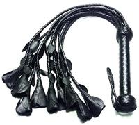 Handmade Black Genuine Real Leather Cat-O-Nine Tails Flogger Roses & Petals Whip
