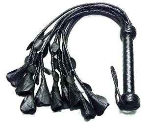 Handmade Black Genuine Real Leather Cat-O-Nine Tails Flogger Roses & Petals Whip