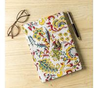 Handmade Block Print Fabric Journal with Metallic Clasp, Handbound Artisan Notebook for Writing, Sketching, Diary & Gift
