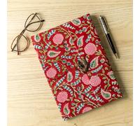 Handmade Block Print Fabric Journal with Metallic Clasp, Handbound Artisan Notebook for Writing, Sketching, Diary & Gift