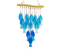Handmade Blue Glass Fish Wind Chime Large Outdoor/Indoor Hanging Decor (Fish)