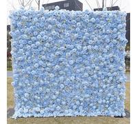 Handmade Blue Rose Gypsophila Flowers Large Artificial Flower Wall Backdrop Panels,Wedding Backdrop 3D Floral Wall Fabric Flower Wall (2m*2m/6.56 * 6.56FT)