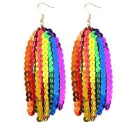 Handmade Bohemian Braided Pride Month Tassel Earrings Exaggerated Rhinestone Rainbow Wrapped Hoop Dangle Earrings LGBT Gay Lesbian Pride Statement for Women Jewelry Gifts, Acrylic, No Gemstone