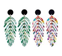 Handmade Bohemian Colorful Acrylic Leaf Dangle Drop Earrings Vintage Lightweight Resin Leaf Hook Earrings for Women, 9*3.2 cm / 3.54*1.26 inch, Acrylic, No Gemstone