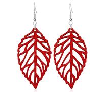 Handmade Bohemian Colorful Nature Wooden Leaf Dangle Drop Earrings Ethnic African Vintage Lightweight Boho Hollow Wood leaf Hook Earrings for Women Unique Geometry Jewelry, Wood