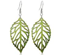 Handmade Bohemian Colorful Nature Wooden Leaf Dangle Drop Earrings Ethnic African Vintage Lightweight Boho Hollow Wood leaf Hook Earrings for Women Unique Geometry Jewelry, 73 mm x 26 mm, Wood