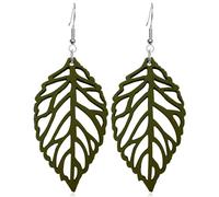 Handmade Bohemian Colorful Nature Wooden Leaf Dangle Drop Earrings Ethnic African Vintage Lightweight Boho Hollow Wood leaf Hook Earrings for Women Unique Geometry Jewelry, Wood