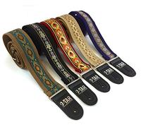Handmade Bohemian Folk Floral 60's 70's Inspired Guitar Strap by VTAR, Made with Vegan Leather. For Acoustic, Bass and Electric (Red Hemp Folk)