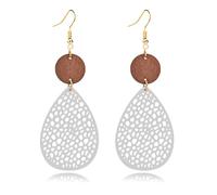 Handmade Bohemian Geometric Wood Earrings for Women Vintage Bohemian African Nature Wooden Earrings Lightweight Hollow Teardrop Ethnic Fashion Statement Earring, wooden, No Gemstone