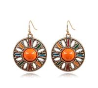 Handmade Bohemian Vintage Bronze Round Circle Earrings for Women Lightweight Tribal Brown Round Geometry Statement Earrings Antique Ethnic Spiral Earrings, Zinc, No Gemstone