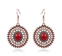 Handmade Bohemian Vintage Bronze Round Circle Earrings for Women Lightweight Tribal Brown Round Geometry Statement Earrings Antique Ethnic Spiral Earrings, Zinc, No Gemstone