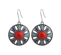 Handmade Bohemian Vintage Bronze Round Circle Earrings for Women Lightweight Tribal Brown Round Geometry Statement Earrings Antique Ethnic Spiral Earrings, Zinc, No Gemstone