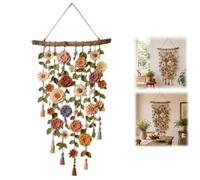 Handmade Boho Crochet Flower Wall Hanging - Cascading Floral Macrame Art, Expertly Crafted Cotton Threads, Bohemian Cascading Flower Design, Lightweight & Easy to Install for Farmhouse, Bedroom & Home