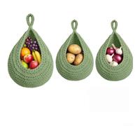 Handmade Boho Hanging Storage Baskets Set Of 3 Cotton Rope Organizers For Kitchen Wall Mount Fruit Toy Flower Holder Natural Teardrop Shape Home Decor Entryway Bathroom Accessories Beige Color