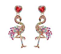 Handmade Boho Pink Beaded Flamingo Earrings Crystal Flamingo Drop Dangle Earrings Animal Flamingo Statement Jewelry For Women, S, Zinc, No Gemstone