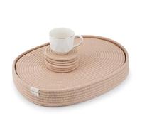 Handmade Boho Placemats Set of 6 Oval - Natural Woven Cotton Farmhouse Table Mats for Dining Table, Fall, Halloween, Thanksgiving, Christmas