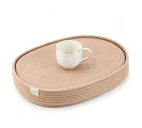 Handmade Boho Placemats Set of 6 Oval - Natural Woven Cotton Farmhouse Table Mats for Dining Table, Fall, Halloween, Thanksgiving, Christmas (Brown, Oval 16 * 12)