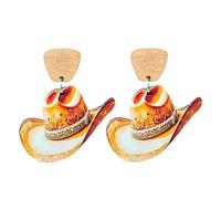 Handmade Boho Western Cow Fedora Hat Earrings for Women Country Concert Wooden Cowgirl Hat Drop Dangle Preppy Western Earrings Gift Jewelry Accessories, Acrylic, No Gemstone