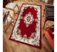 Handmade Bordered Floral Wool Easy To Clean Red Traditional Rug For Living Room & Bedroom-200Cm X 285Cm