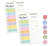 Handmade Bound Weekly Detachable Diet Plan Sheet, 52 Sheets Double Helix Tear-Off Meal Planner and Grocery List, Food/Menu Organizer Notepad for Weekly to Do List (Style-2,2Pcs)