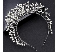 Handmade Braided Leaf Pearl Hairband Headband Tiara Women Bridal Headband Wedding Bridal Headdress (Silver 1pc (1pack))