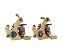 Handmade Brass Coil Tattoo Machine - Professional Tattoo Liner and Shader Machine with 10 Wrap Pure Copper Coils, One Piece Brass Frame for Lining and Color Packing