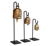 Handmade Brass Finish Hanging Bells for Door Chimes with Jute Rope Shabby Chic Decorative Christmas Bells (Copper Chime Bell on Stand (8H,10H,12H inch))