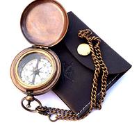 Handmade Brass Push Open Compass On Chain With Leather Case, Pocket & Gift Compass For Hiking And Camping